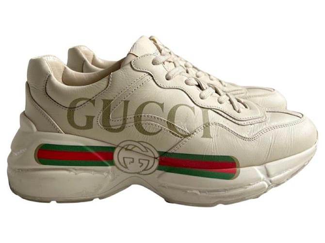 Gucci Sneakers Rhyton Bianco Beige Pelle  ref.586408