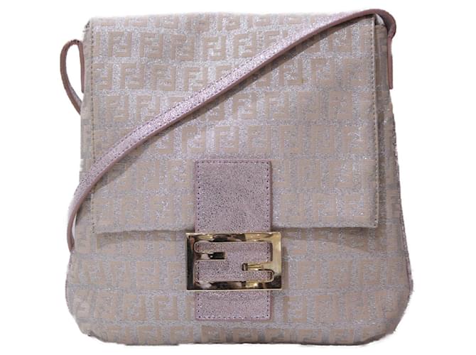 [Used] FENDI Zucchino Kamsepochet Canvas x Leather Beige x Pink Lame Shoulder Bag Ladies  ref.586430