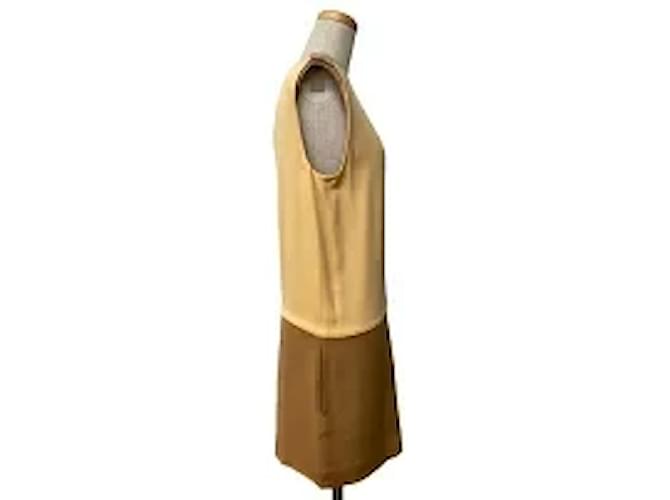 Céline *CELINE Celine Sleeveless One Piece Silk Yellow Beige Light Brown # 36 Bicolor depose Knee Length  ref.586484