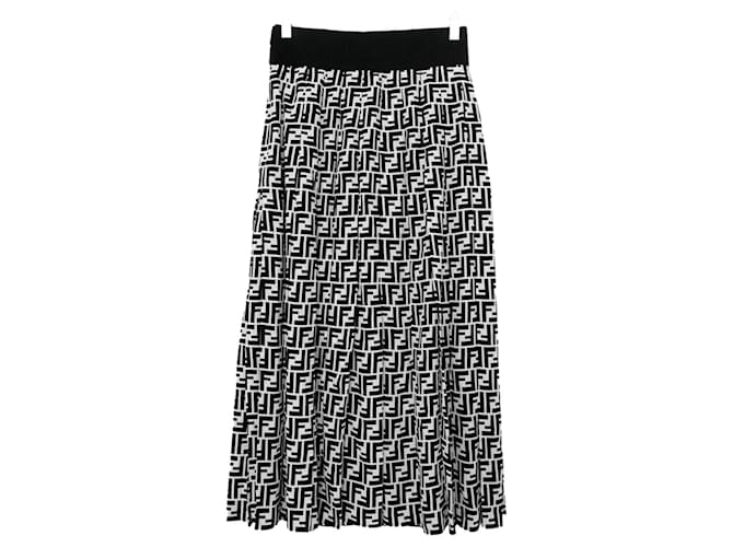 Fendi Ltd Ed FF Logo Silk Pleated Skirt Black White  ref.586500