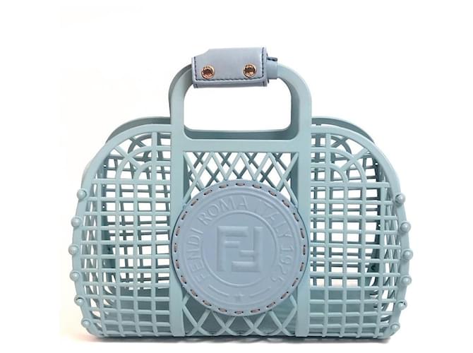 [Usado] FENDI FF logo cesta pequena cesta bolsa bolsa feminina de borracha azul claro  ref.586566