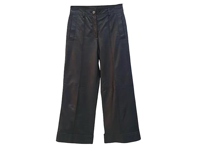Chanel Pantalones, polainas Negro Cuero  ref.586573