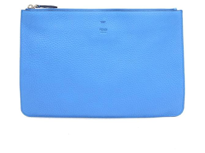 [Usado] Bolsa de embreagem Fendi Selleria couro azul usado logo masculino segunda bolsa bolsa  ref.586580
