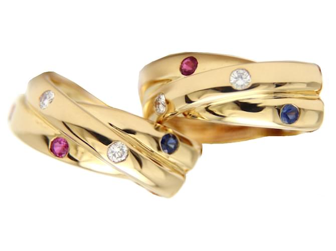 Boucles d'oreilles Cartier Gold Diamond Saphir Ruby Hoop Or jaune Diamant Multicolore  ref.586595