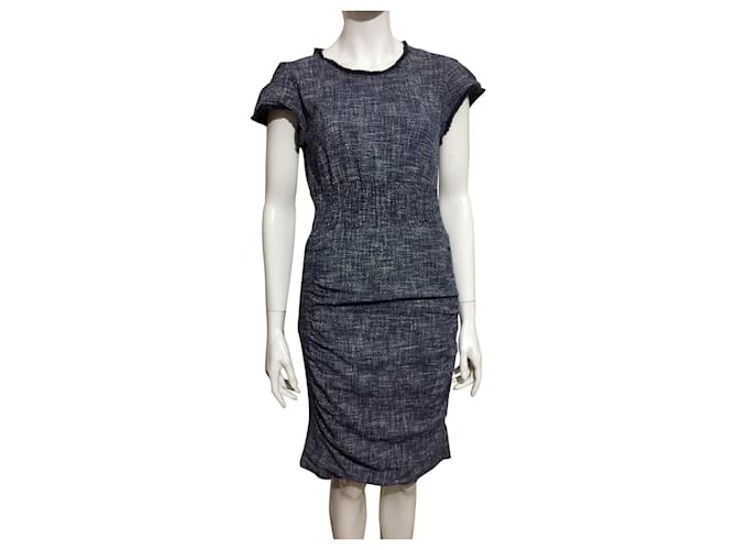 Maje blau-weißes Kleid mit elastischer Taille Baumwolle  ref.587443