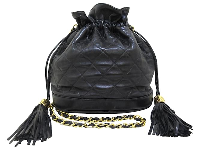 Chanel Black Matelasse Lambskin Bucket Bag Leather ref.587816