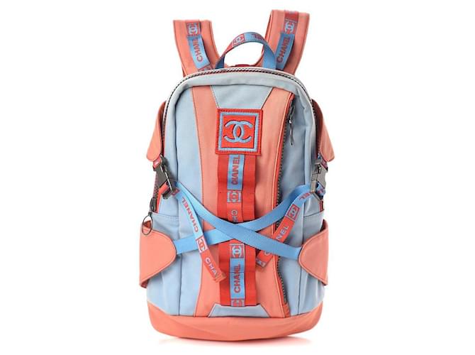 Chanel Rare Powder Blue Fire Orange Red CC Sports Line Backpack  ref.587912