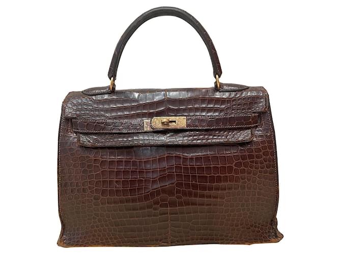 Kelly Hermès Handbags Brown Exotic leather  ref.588032
