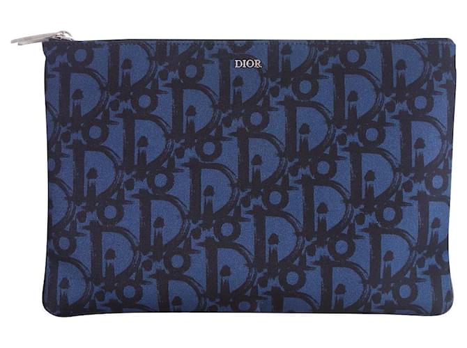 Pochette Dior homme Toile Noir Bleu  ref.588050
