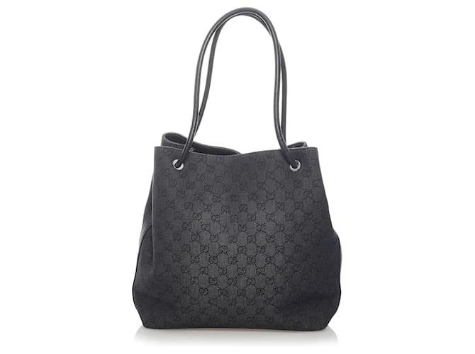 Gucci Black GG Canvas Gifford Tote Bag Leather Cloth Pony-style calfskin Cloth  ref.588149