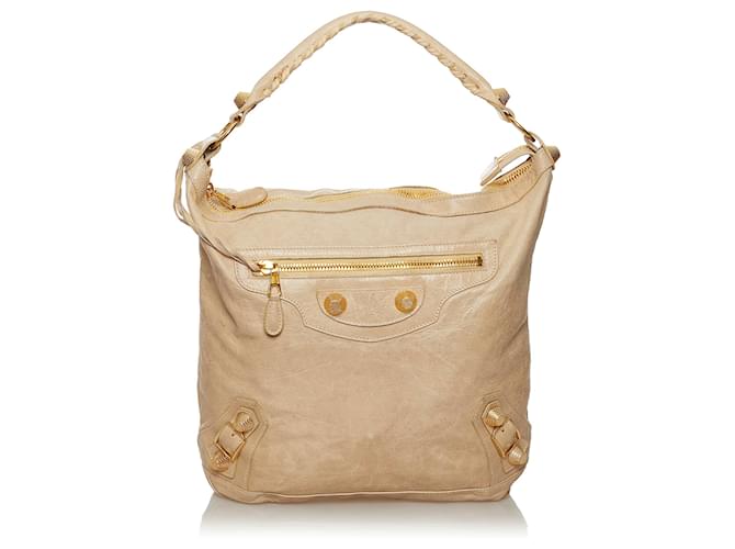 Balenciaga Brown Motocross Classic Day Leather Tote Bag Beige  ref.588164