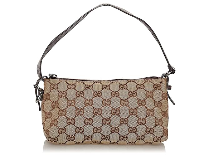 Gucci Brown GG Canvas Baguette Black Beige Leather Cloth Pony-style calfskin Cloth  ref.588208