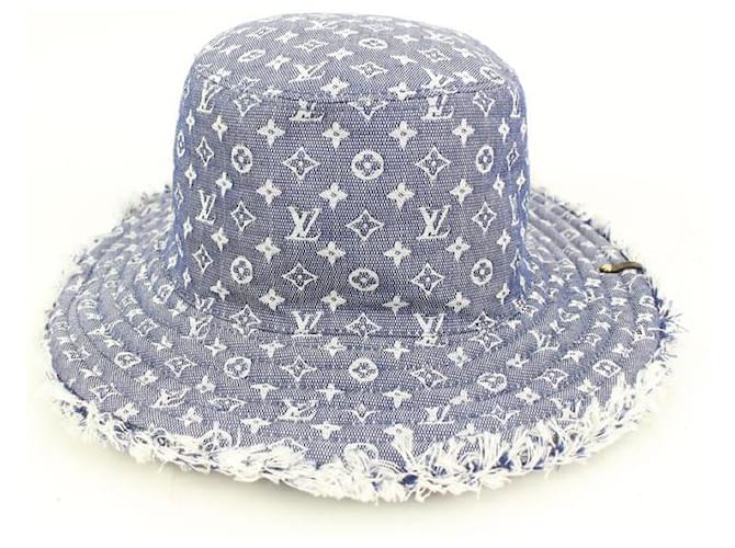 Bucket Louis Vuitton Sombrero de pescador de mezclilla con monograma Gorra Bobbygram Visera de mezclilla rara Cuero Juan  ref.588337
