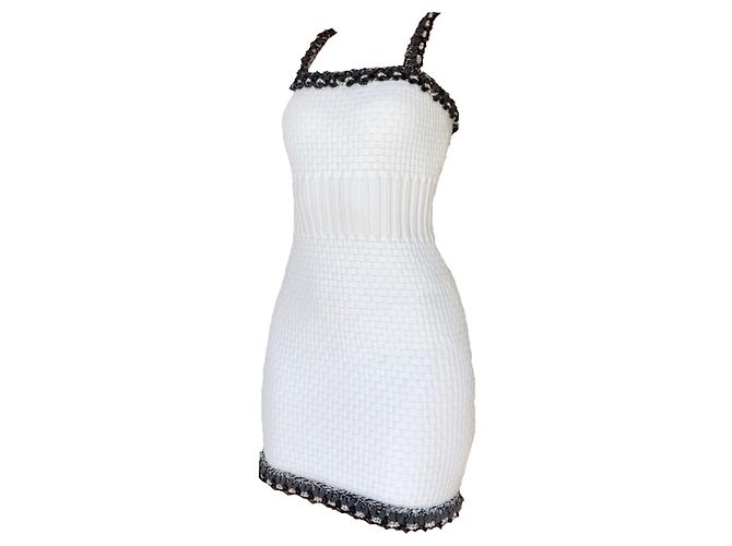 Cambon Chanel-Tweed-Top-Kleid, figurbetonter eckiger Ausschnitt Schwarz Weiß Grau