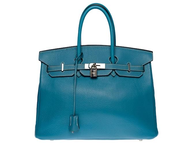 Hermès Borsa Hermes Birkin 35 cm in Jeans Togo in pelle blu  ref.588359