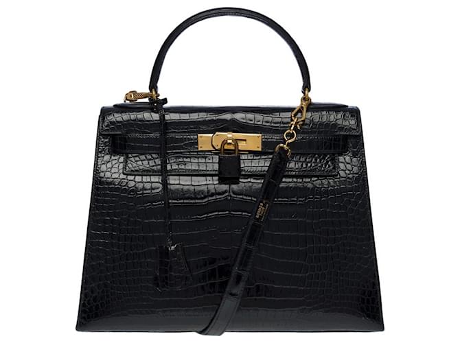 Hermès Kelly 28 In black crocodile Exotic leather  ref.588370