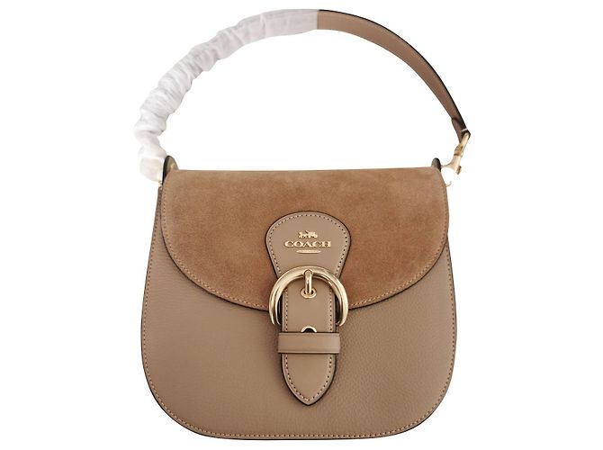 Bolsa Coach em couro granulado e camurça bege Marrom Taupe