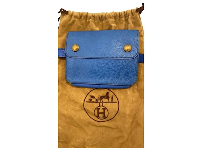 Hermès Carry All Bum Fanny Pack Cintura Azul Couro  ref.588421
