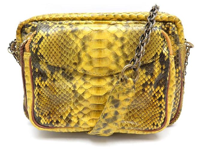 CLARIS VIROT CHARLY HANDTASCHE AUS GELBEM PYTHONLEDER-UMHÄNGETASCHE