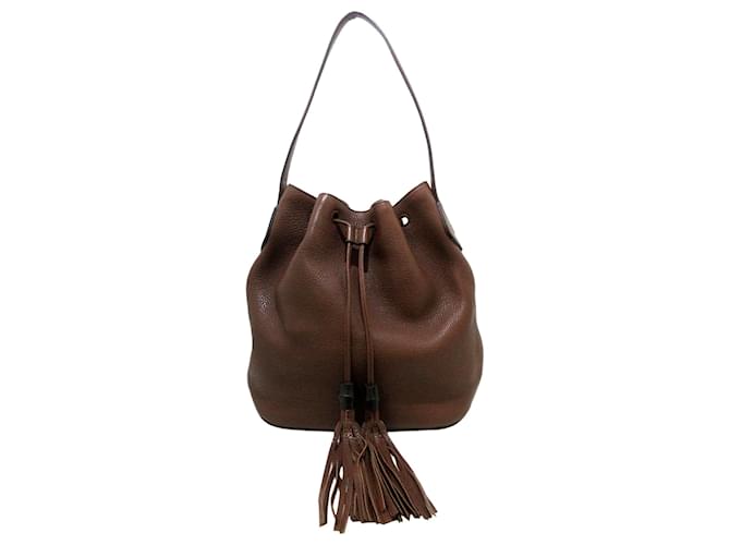 Gucci Brown Leather Bucket Bag Dark brown Pony-style calfskin  ref.588636