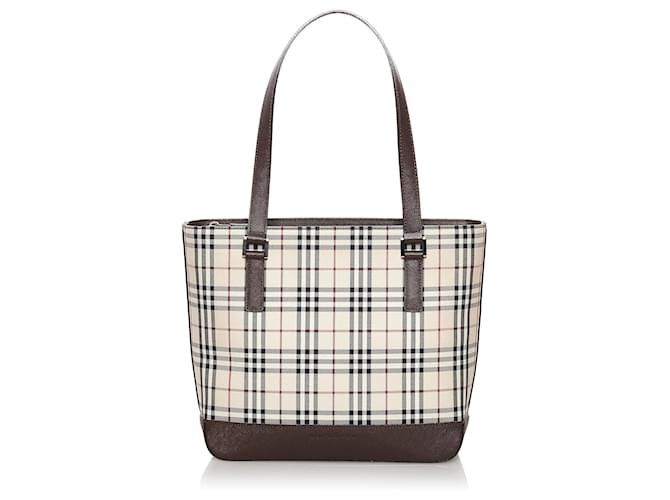 Burberry Brown House Check Canvas Tote Bag Multiple colors Beige Leather Cloth Pony-style calfskin Cloth  ref.588640