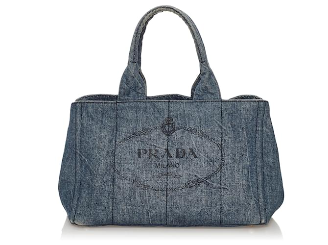 Prada Blue Canapa Logo Denim Handbag Cloth  ref.588643