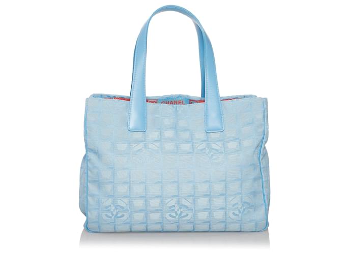 Chanel Blue New Travel Line Nylon Tote Bag Light blue Leather Pony-style calfskin Cloth  ref.588691