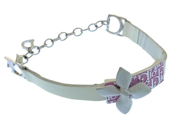 [Used] Christian Dior Bracelet Accessories with Flower Motif Trotter White x Pink x Silver Christian Dior Silvery  ref.588791
