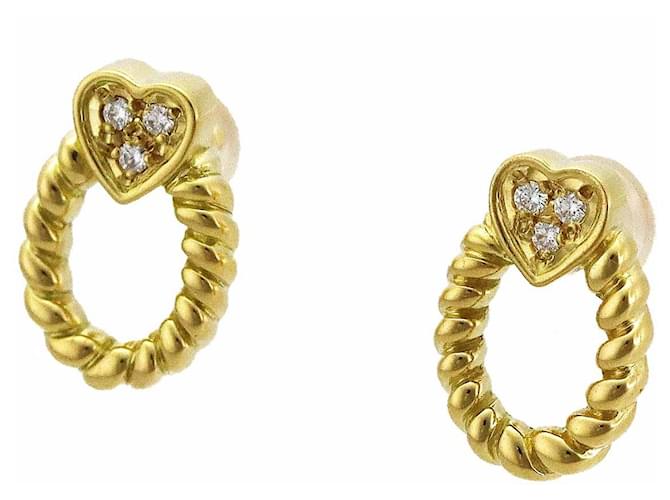 [Occasion] Vintage Christian Dior Diamant (0.15ct) Boucles d'Oreilles Motif Coeur 750 K18 Or jaune YG  ref.588874