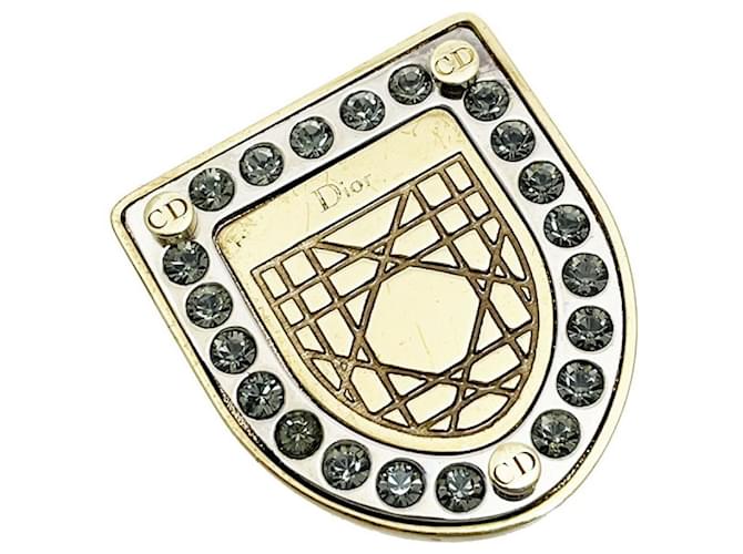 [Used] Christian Dior brooch crest motif pin brooch GP rhinestone gold metal fittings silver metal fittings Christian Dior Silvery Golden  ref.588883