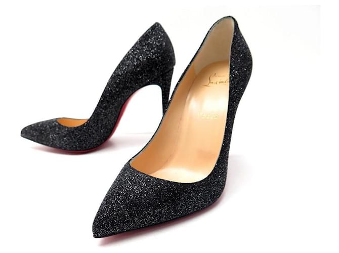 NEW CHRISTIAN LOUBOUTIN SHOES PIGALLE FOLLIES GLITTER SHOES 38.5 Black Leather  ref.589008