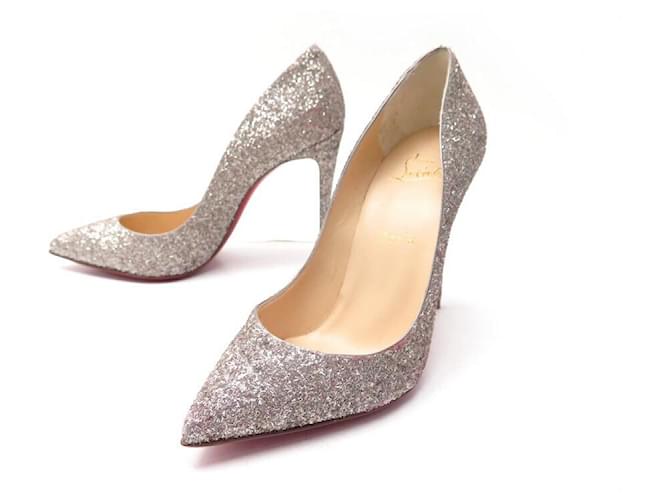 NEW CHRISTIAN LOUBOUTIN SHOES PIGALLE FOLLIES GLITTER PUMPS 39 Silvery Leather  ref.589012