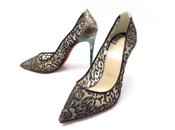 NUOVE SCARPE CHRISTIAN LOUBOUTIN PIGALLE FOLLIES DÉCOLLETÉ IN PIZZO 38.5 Nero Velluto  ref.589015
