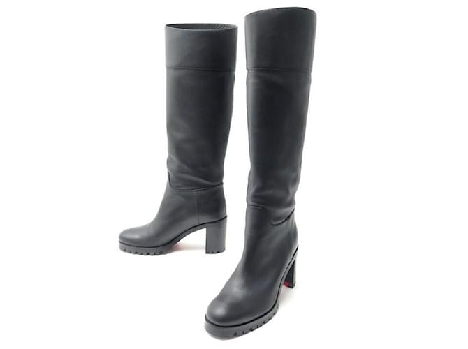 NEW CHRISTIAN LOUBOUTIN SHOES BOOTS WITH HEELS 37.5 BLACK LEATHER BOOTS  ref.589019
