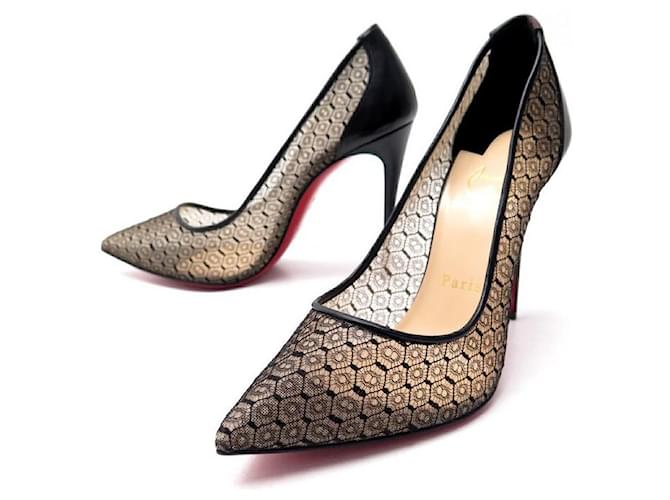 NEW CHRISTIAN LOUBOUTIN SHOES PIGALLE FOLLIES LACE PUMPS 38.5 Black Leather  ref.589020