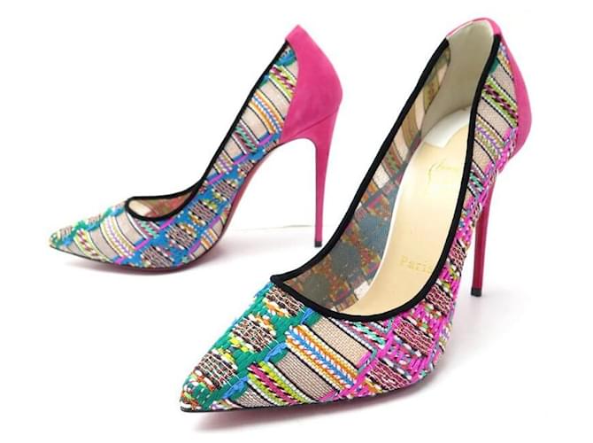 NEUF CHAUSSURES CHRISTIAN LOUBOUTIN ESCARPINS PIGALLE FOLLIES TOILE 38.5 Multicolore  ref.589021