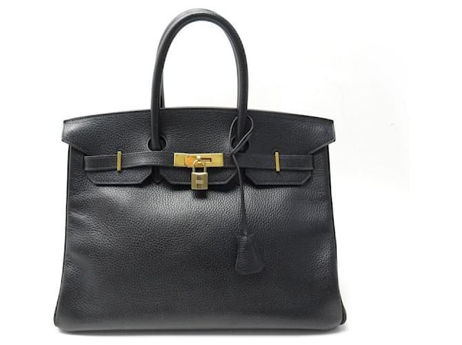 Hermès VINTAGE SAC A MAIN HERMES BIRKIN 35 CUIR TOGO NOIR DORE BLACK LEATHER HAND BAG  ref.589039