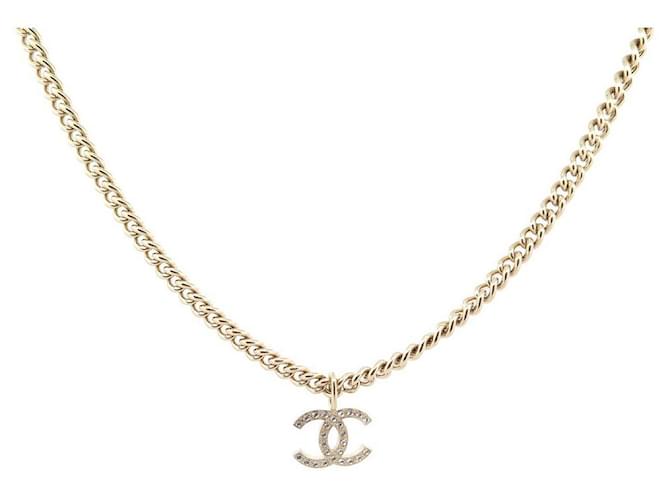 NEW CHANEL NECKLACE CHAIN LOGO CC IN GOLD METAL & STRASS NEW NECKLACE Golden  ref.589047