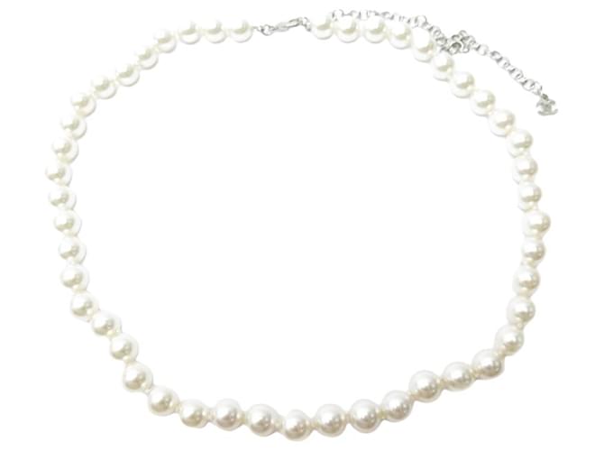 NEW CHANEL NECKLACE GLASS BEADS & GOLDEN METAL 60CM NEW PEARLS NECKLACE Silvery  ref.589051
