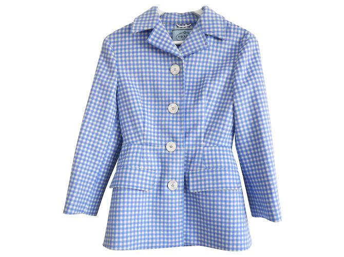 Prada AW13 Jacke mit Schößchensaum aus Ginghamwolle