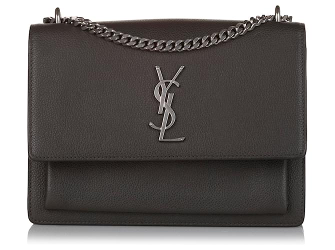 Yves Saint Laurent YSL Gray Sunset Leather Crossbody Bag Silvery Grey Metal Pony-style calfskin  ref.589105