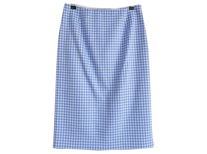 Prada AW13 Gingham Wool Pencil Skirt White Blue  ref.589128