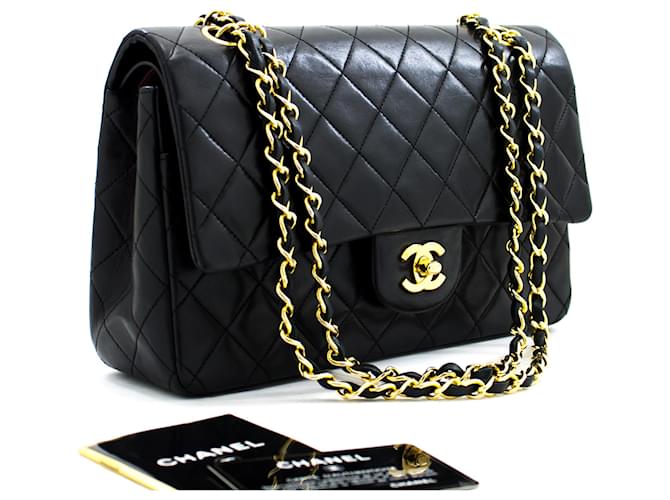 Chanel 2.55 lined Flap Medium Chain Shoulder Bag Black Lambskin Leather  ref.589193