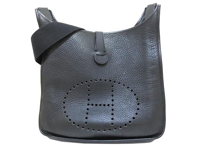 Hermès Hermes Black Evelyne GM Leather Cloth Pony-style calfskin Cloth  ref.589215