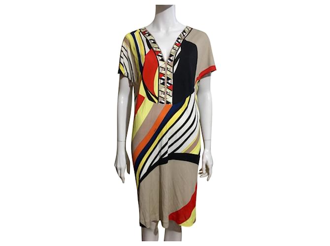 Emilio Pucci Vestido de seda con estampado de firma Multicolor  ref.589222
