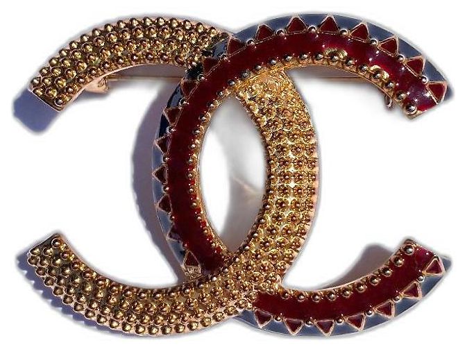 Cambon Chanel CC Goldmetall- und Emailbrosche Golden Grün Bordeaux Gold hardware