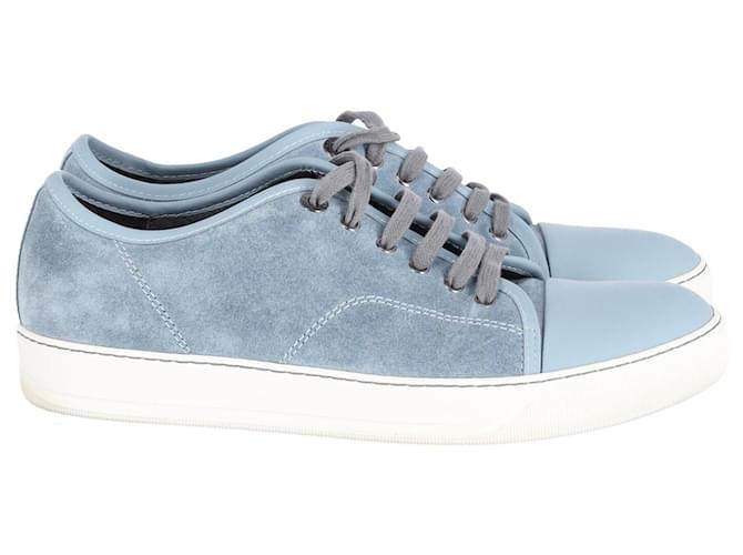 Lanvin Lace Up Sneakers in Light Blue Suede   Leather  ref.589238