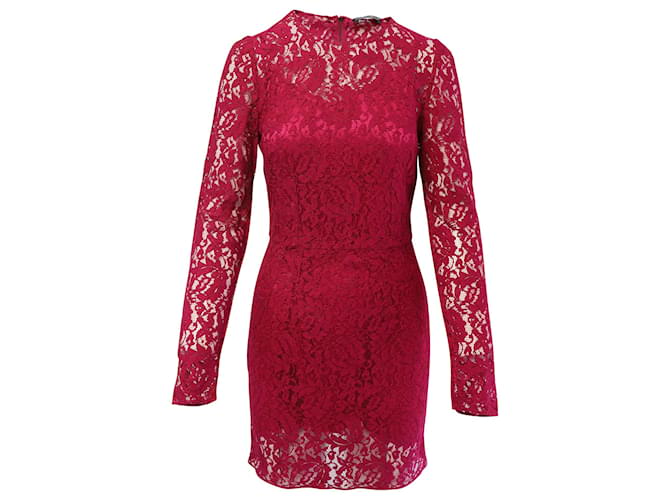 Dolce & Gabbana Full Lace Shift Dress in Fuchsia Pink Polyester  ref.589260