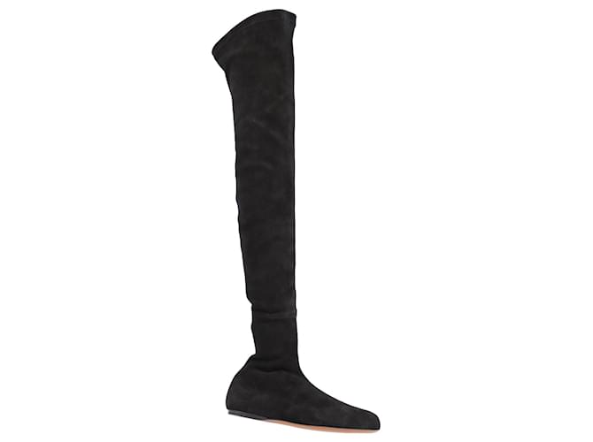 Alaïa Alaia Thigh-High Flat Boots in Black Suede  ref.589263