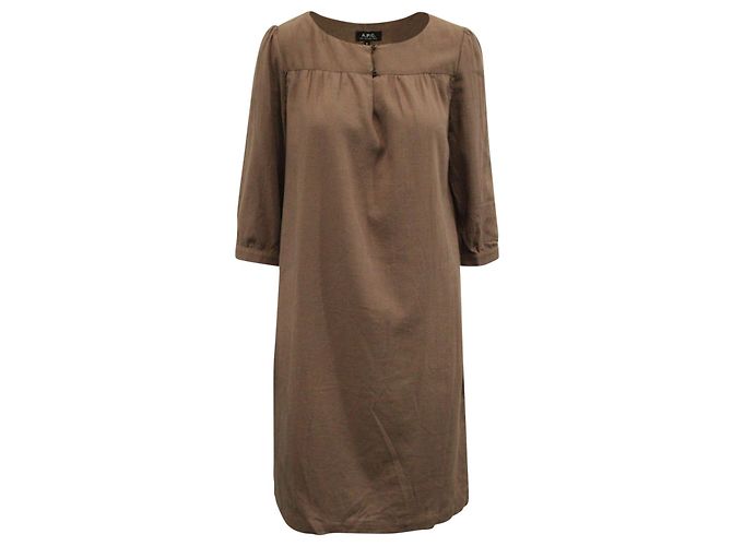 Apc EN.PAG.do. ceñido 3/4 Vestido con mangas de algodón marrón Castaño